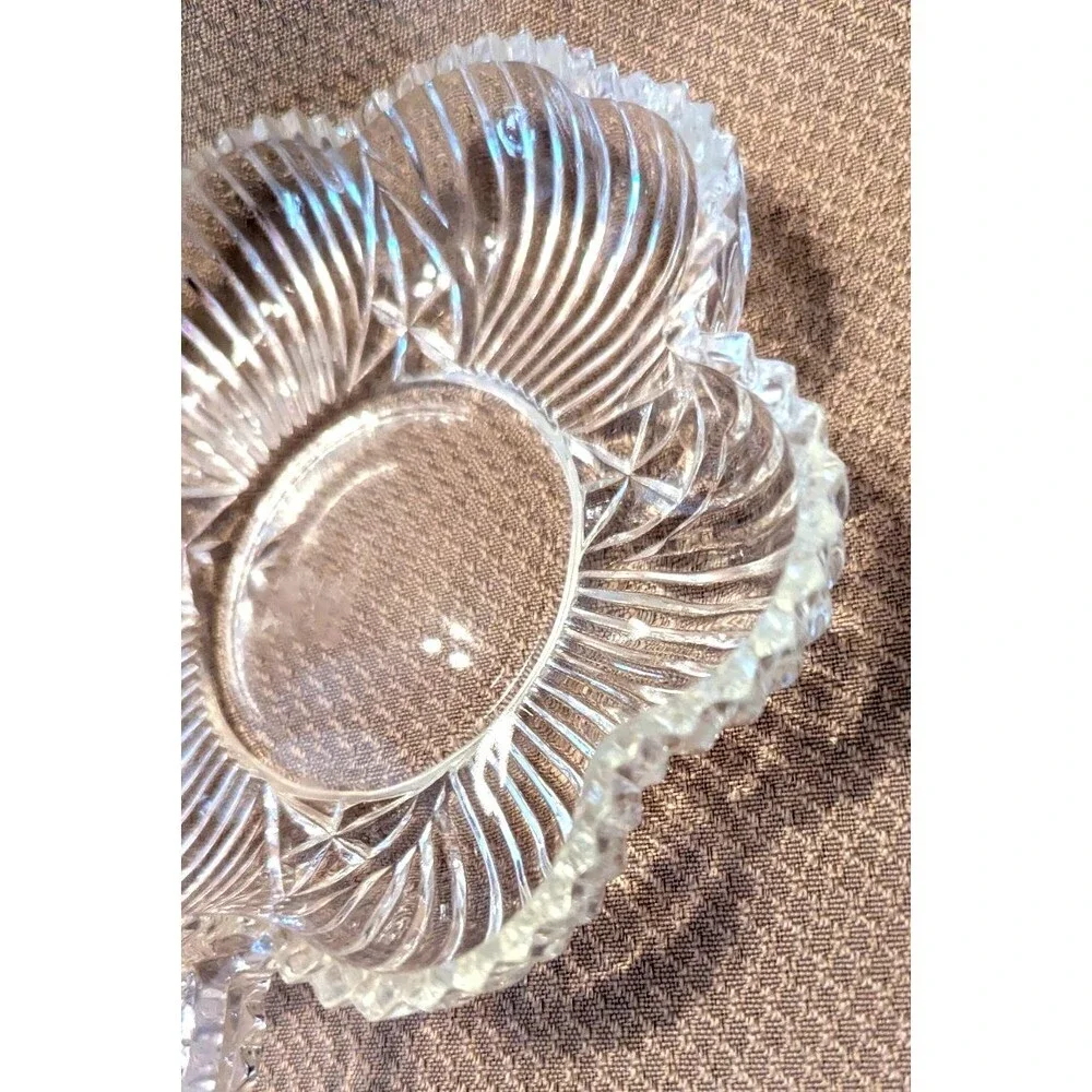 Vintage 50s Federal Glass Shamrock Clover Leaf Candy Dish 6-in St. Patrick's Day